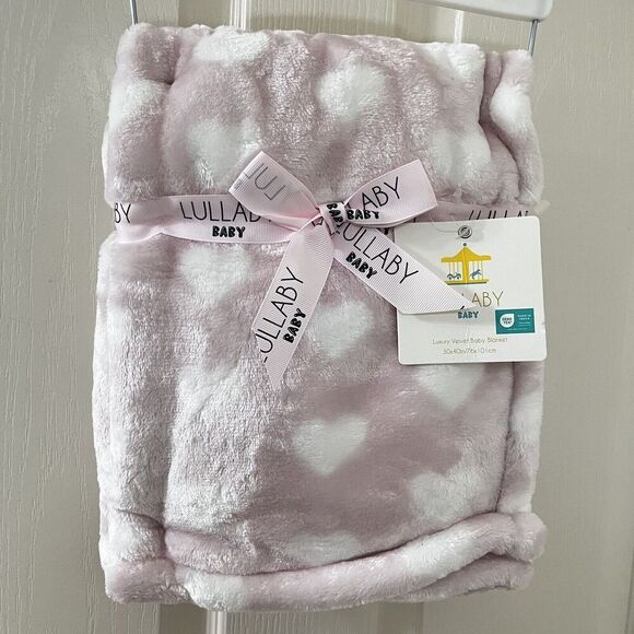 Lullaby Baby Pink Heart Print Luxury Velvet Baby Blanket Lovey 30 in x 40 in - Picture 3 of 13